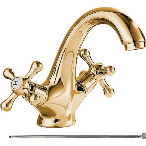 Antike Messing-Küchen- und Badarmatur  60 cm Doppelgriff-Mischbatterie für Warm- und Kaltwasser, Ersatzteil für Waschküche, WC und Waschtisch