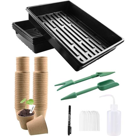 Biologisch abbaubarer Faser-Sämlingstopf mit Anzuchtschalen, 6 cm, Packung mit 100 Sämlingseimern, Töpfen, Samenbehältern, umweltfreundlicher Faserschale mit Werkzeugen für Gemüsegarten, Samen, Pflanz (1/5)