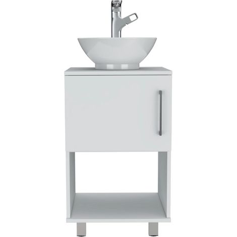 Meuble sous-lavabo Gouda avec rangement intérieur et extérieur et lavabo en céramique. (1/4)