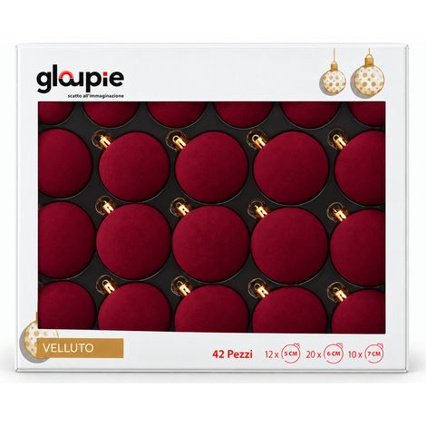 GLOUPIE Box 42 Palline Per Albero Di Natale In Velluto Bordeaux,Infrangibili,3 Misure Ø 7, 6, 5 cm