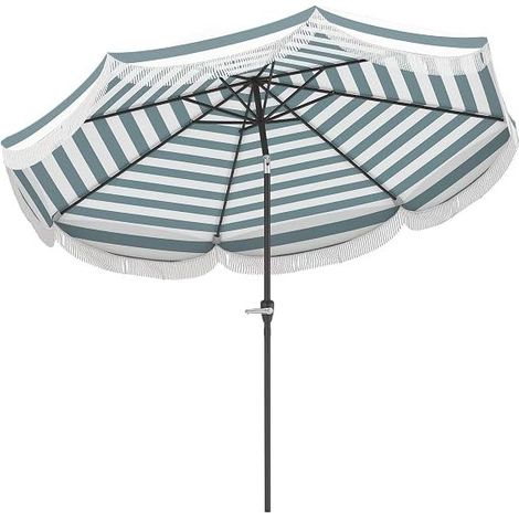 Parasol de jardin extérieur parasol inclinable rond droit Ø2,7 x 2,4 m avec ouverture fermeture manivelle, franges, toile 180 g/m² protection UPF 30+, pour balcon, terrasse, bleu (1/5)