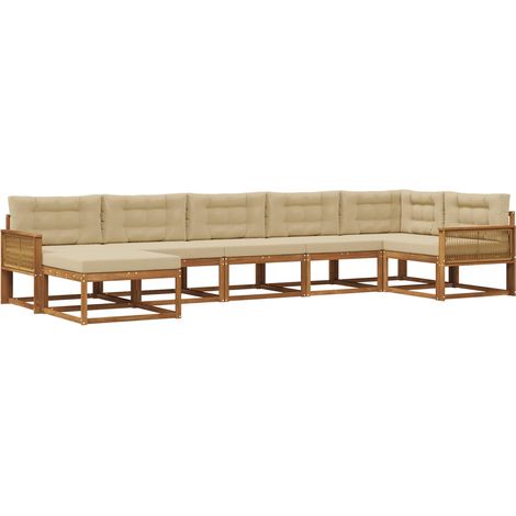 Conjunto de sofás de exterior con cojín 7 pcs Natural y Beige vidaXL (1/5)