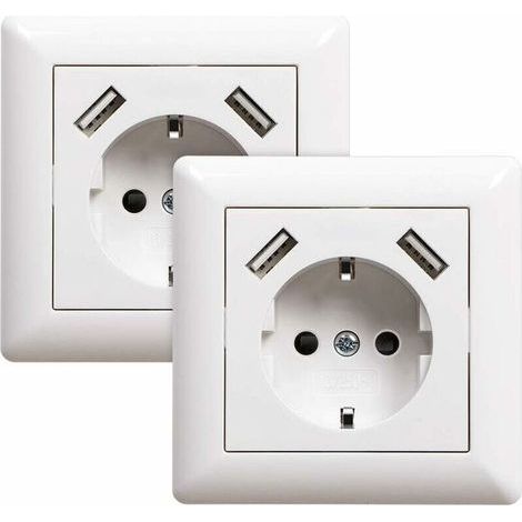 Prise Murale Encastrée Blanc Brillant Système 55 Avec 2 Prises Électriques Et 2 Ports USB Intégrés Pour Chargement Rapide (1/5)