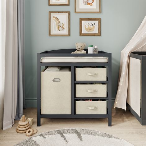 Wickelkommode Nunjo, Anthrazit, 85 x 87 cm mit Stoffschubladen, Vicco (1/5)