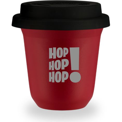 240 ml roter Becher mit der Aufschrift „HOP HOP HOP“, mit schwarzem Deckel