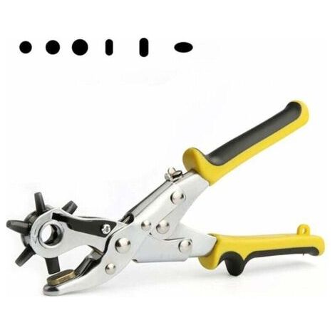 Pince Perforatrice Cuir, Avec base en cuivre, pince poinçonneuse revolver, pour ceinture, tissu, cuir, carton, PVC, 6 poinçons Tailles 3.5mm, 4mm, 4.5mm, 7×3mm, 8×3.5mm, 6×4.5 mm