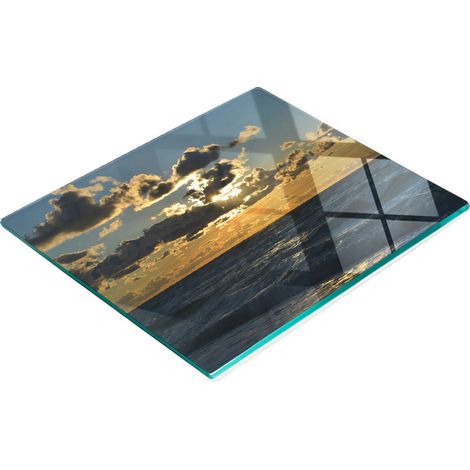 Planche à découper décorative en verre, coucher de soleil sur la mer, 60 x 52 cm (1/5)