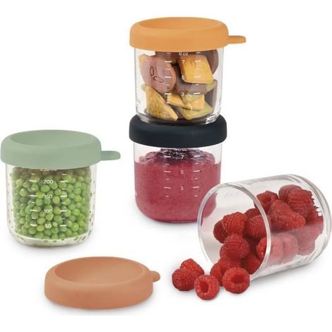 Lot de 4 portions repas en verre - BEABA - Mélange de couleurs Sunrise - 250 ml (1/5)
