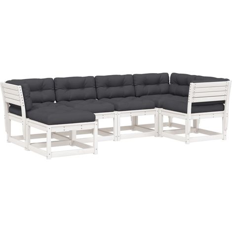 vidaXL Set Divani Giardino 6pz con Cuscini Bianco Legno Massello Pino (1/5)