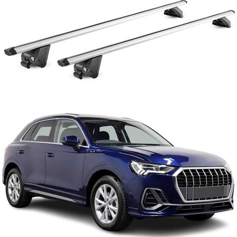 OMAC Dachträger Aluminium TÜV geprüft für Audi Q3 F3 2018-2025 – Für integrierte Dachreling – T Nut – Max 100 kg – 2 Schlösser Silber (1/5)