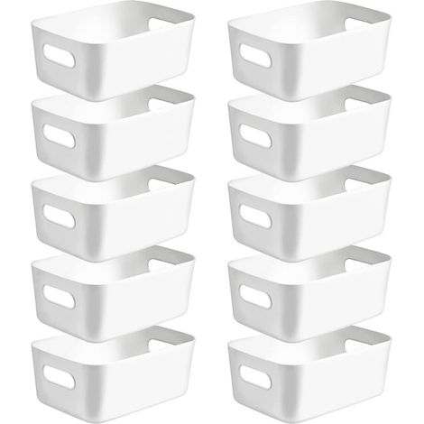 10er-Pack Aufbewahrungsboxen,Aufbewahrungskörbe aus Kunststoff,Küchenschrank-Organizer mit Griffen,Speisekammer (weiß (1/5)