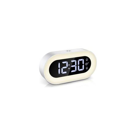 Sveglia digitale e luce notturna a LED – Sveglia elettronica multifunzionale, silenziosa e luminosa, ideale per camere da letto e comodini. Luminosità e volume regolabili. - Crezuo