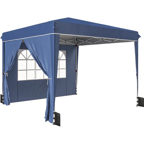 Gazebo Pieghevole 3x3 m con Pareti e Altezza Regolabile Protezione UV 50+ Blu Scuro (1/5)