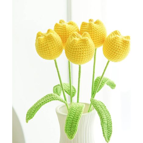 Bouquet De Fleurs Artificielles - Tulipe En Coton Jaune - Décoration Intérieure Et Extérieure Pour Maison Bureau Mariage Fête - 1 Pièce (1/4)