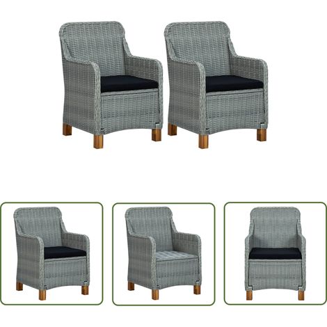 The Living Store Gartenstühle mit Kissen 2 Stk. Poly Rattan Hellgrau - Gartenstühle - Outdoor Möbel - Balkonmöbel - Esszimmergarnitur - Lounge Set (1/5)