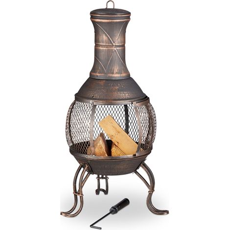 Relaxdays Forno Azteco, Attizzatoio, Graticola per la Legna, Griglia Parascintille, Giardino, Antico, Alto 89 cm, Bronzo (1/6)