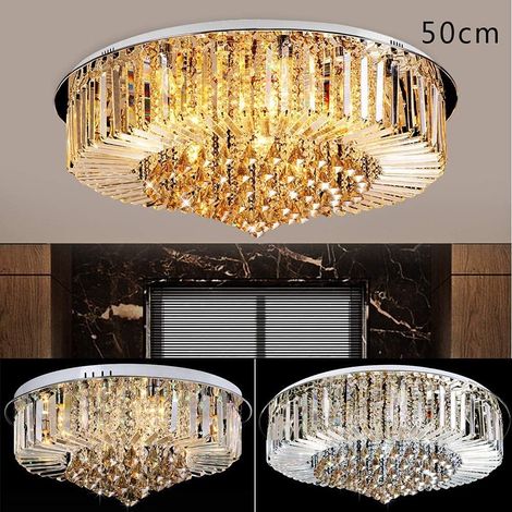 Lustre en cristal, 220 V, moderne, gouttelettes en cristal transparent, pour couloir, salon, chambre à coucher, salle à manger (6 lumières/50 x 25 cm) (1/5)