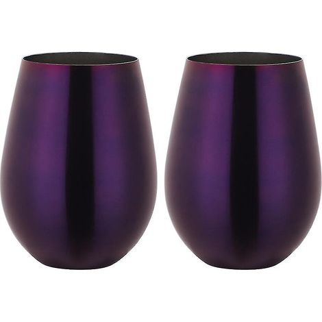 Stielloses Weinglas aus Edelstahl, tragbarer Weinbecher für draußen – 2er-Set Metallgläser – Lila