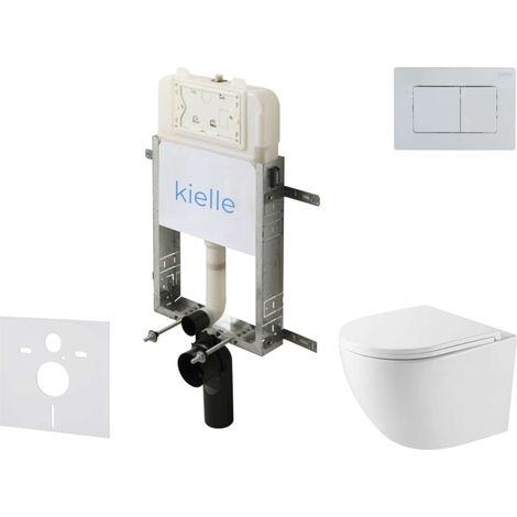 kielle Genesis New - Set bâti support, WC compact Oudee, Vortex Rimless+, abattant softclose et bouton-poussoir Gemini New III, chrome brillant 30528SZ44 (1/5)