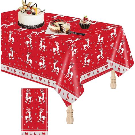 nappe De Nol Rouge En Pvc Rsistant L'eau Avec Lan, Rutilisable, Grande Nappe Rectangulaire Pour Intrieur Ou Extrieur, Dcoration De Table De Nol, (1/4)