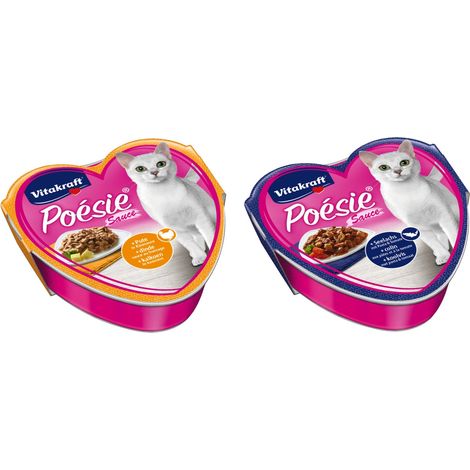 Vitakraft Katzenfutter Poesie - 15x Pute in Käsesauce + 15x Seelaachs mit Pasta und Tomate