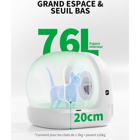 Maison de Toilette Autonettoisante pour Chat Bac à Litière Automatique Intelligent Anti-Odeur Grand Espace 76L Silencieux Connecté avec Suivi de Santé de l'Application (1/5)