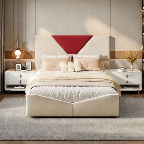 Cama doble - 140x200 cm - Cabecera acolchada de terciopelo - 4 cajones de almacenamiento - Somier de lamas (1/5)