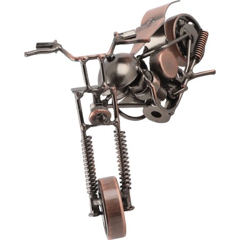 Figurine décorative en métal représentant une moto avec tête et roues mobiles, idéale pour décorer une étagère, un meuble TV ou un bureau. (1/5)