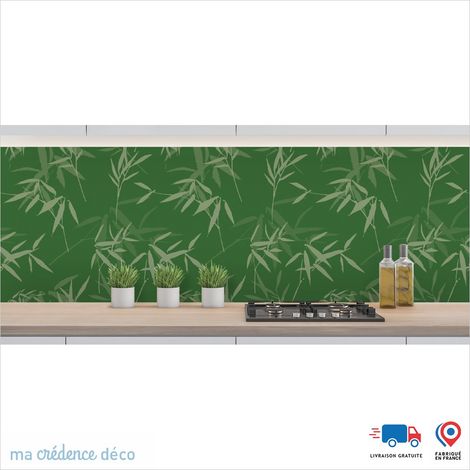 Crédence : Feuilles et bambou 2 - Couleur Vert émeraude - Alu composite - 60 - 120 (1/3)