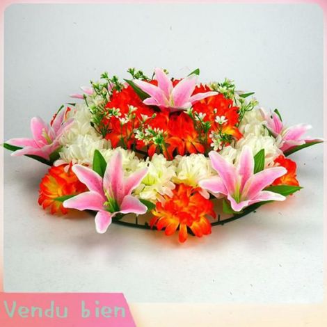 Garosa fleur de cimetière Couronne de cimetière couronne commémorative artificielle boucle en plastique fleur en linge decoration (1/4)