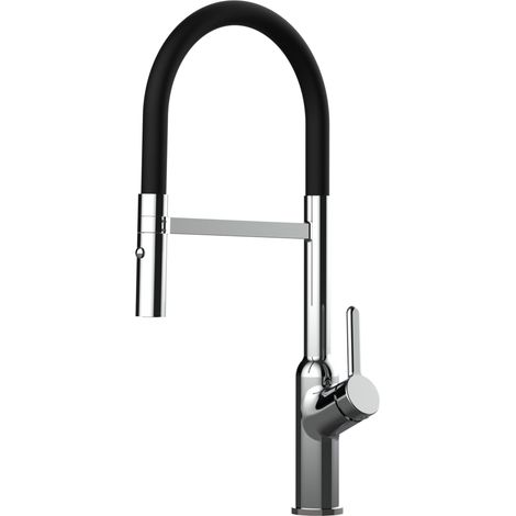 Rubinetto miscelatore Cucina cromato canna nera movibile e doccia due getti staccabile - serie BOD (1/5)