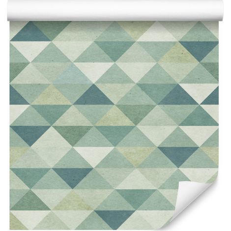 Papier peint rétro à motifs triangulaires dans les tons de vert pour salon et chambre 50x1000 cm (1/5)