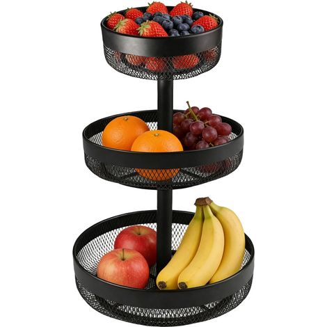 Corbeille a Fruit Métal 3 étages, Noir Panier a Fruit Rond Rangement Legumes Porte Fruit pour Ranger et Organiser Fruits, Légumes, Pain, Snacks dans Cuisine et Salon  Rangement Légumes, Pour Fruits, L (1/5)