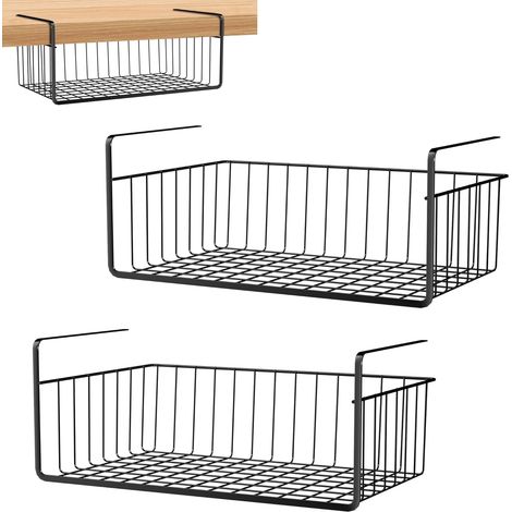 Set mit 2 hängenden Metallkörben – Stabile Aufbewahrung unter Regalen – Platzsparender Organizer für Küche und Bad – 40 x 25 x 15 cm (1/5)