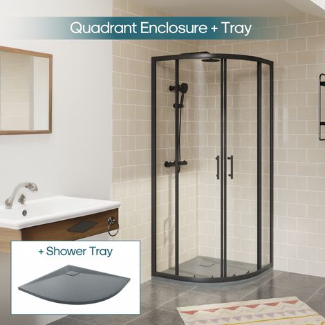 NRG Black Quadrant Shower Enclosure Sliding Door Easy Clean Glass 900 x 900mm & Anthracite Shower Tray (1/5)