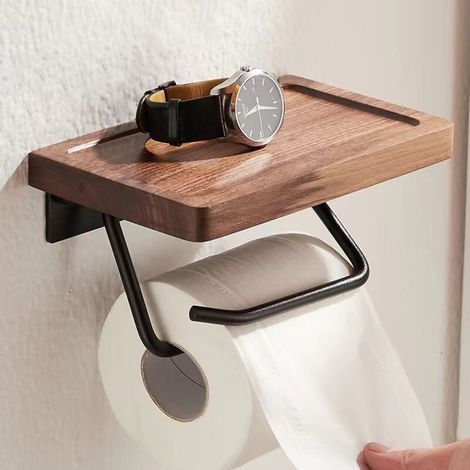 Porte papier toilette Noyer Pas de poinçonnage noir concave 200mm noir 1 tiges (1/4)