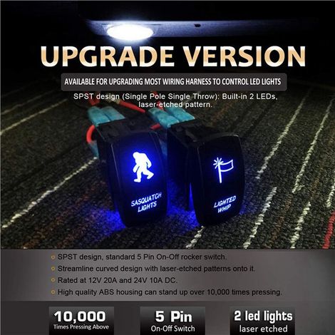9 tiras de luces LED Sasquatch con interruptor basculante, aptas para ATV Maverick X3 Ranger RZR, barcos y SUV. (1/3)