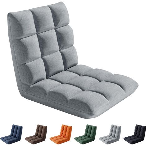 Folding Floor Chair 14 Position Padded Adjustable Lounge Recliner Chair GREY (1/5)