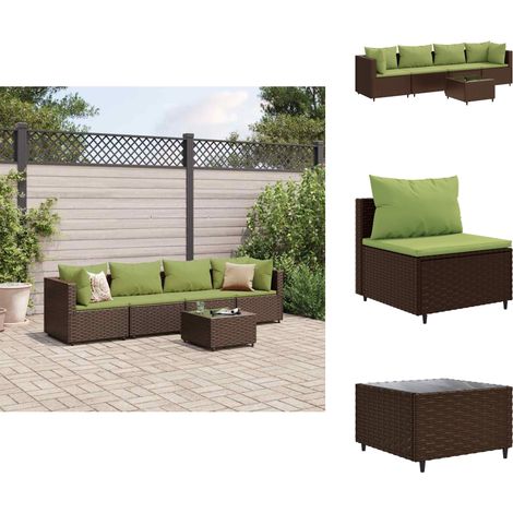 5-tlg. Garten-Lounge-Set mit Kissen Braun Poly Rattan - Gartengeset - Lounge Set - Gartenmöbel - Rattan Möbel - Outdoor Möbel (1/5)