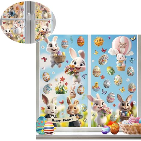 Autocollants de fenêtre sur le thème de Pâques stickers décoratifs pour murs chambres d enfants salle de bain et cuisine décoration festive pour la maison (1/5)