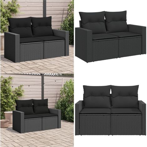 Canapé de jardin avec coussins 2 places noir résine tressée - Canapé De Jardin - Meuble De Jardin - Salon De Jardin - Résine Tressée - Rotin Synthétique - Home & Living (1/5)