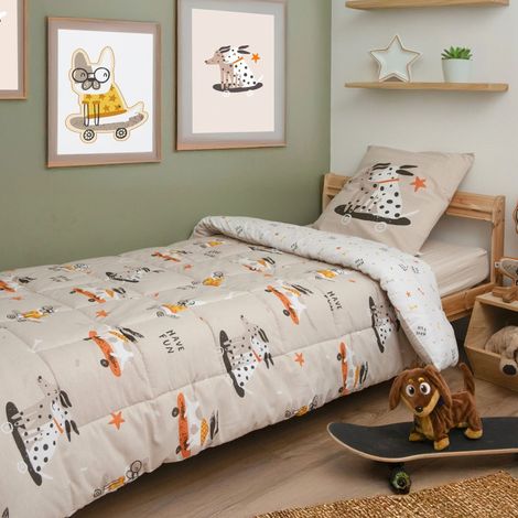 Couette imprimée 140x200cm + 1 taies d'oreiller 63x63cm motif chiens skaters - BARNABE (1/5)