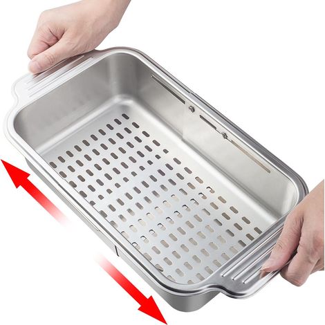 Égouttoir de cuisine en acier inoxydable, panier à vaisselle rétractable, bac à légumes, porte-bols, porte-baguettes, plateau à vaisselle, étagère de rangement (1/5)