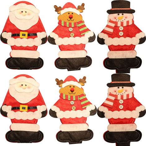 Ensemble de 6 sacs à couverts Noël, organisation fourchettes couteaux cuillères, décoration sapin jardin, emballage cadeaux bonbons bijoux (1/5)