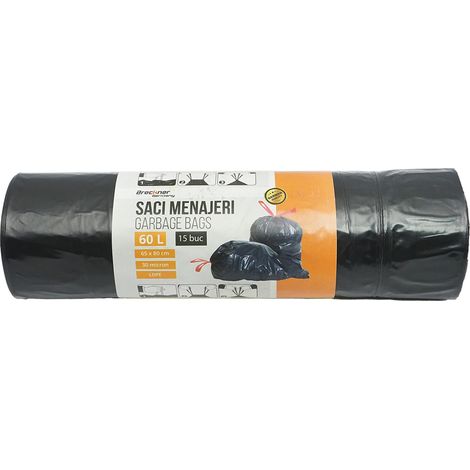 Set di 15 sacchi per rifiuti domestici da 60 litri, 65x80 cm, 30 micron, in LDPE. Breckner Germany (1/3)