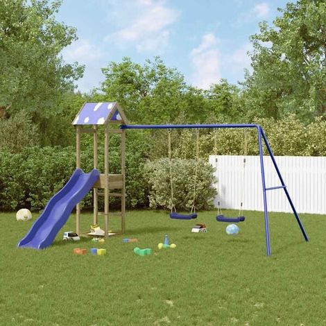 Jeu extérieur enfant : Tour de jeu Marron 52,5 x 85 x 238 cm Bois solide imprégné jeu extérieur enfant, aire de jeu jardin, balançoire enfant , pour jardin, usage domestique , enfant 3-8 ans (1/5)