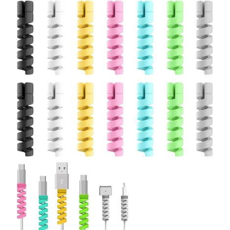 14 Pièces Protège-Câbles Protection Chargeur pour Chargeur Type-C Charge Rapide Tous Téléphones Câbles de Charge Câble Souris Câble USB (7 Couleurs) (1/5)