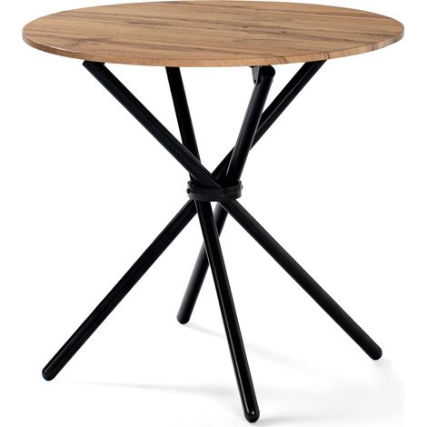 URBAN MEUBLE Tavolo da pranzo rotondo con effetto legno e gambe tonde incrociate, 80x80cm (1/5)