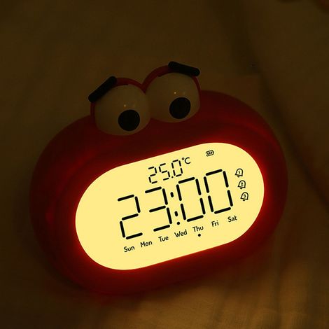 Réveil Big Mouth pour étudiant, compte à rebours intelligent, horloge électronique numérique, réveil LED créatif de dessin animé, rouge (1/5)