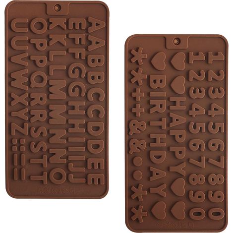 Lot de 2 moules à chocolat en forme de chiffres et de lettres, en silicone, pour la fabrication de biscuits, de glaçons et de bonbons en résine et chocolat. (1/5)